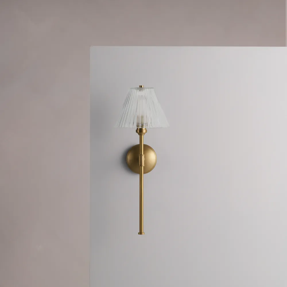Cotswold Wandlamp Geribbeld Glas - Antiek Messing