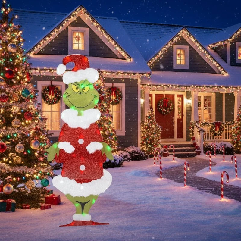 TWINKLON – Feestelijke Grinch-tuinversiering met LED-verlichting voor kerstachtige sfeer buiten A Cozey Maison