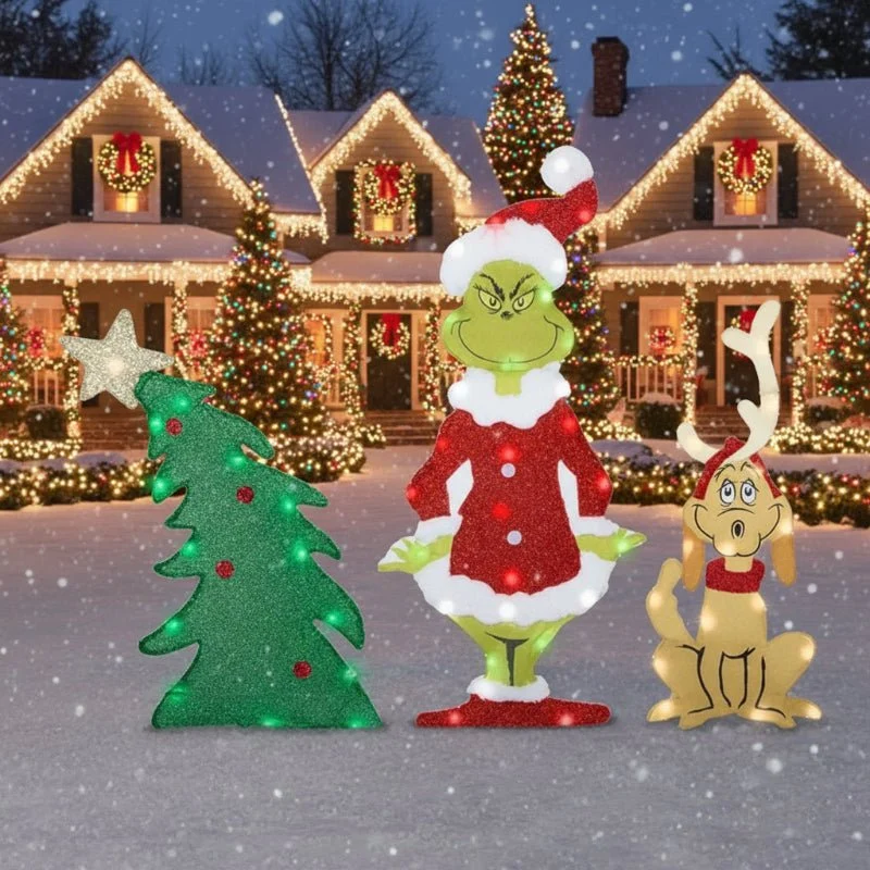 TWINKLON – Feestelijke Grinch-tuinversiering met LED-verlichting voor kerstachtige sfeer buiten A Cozey Maison