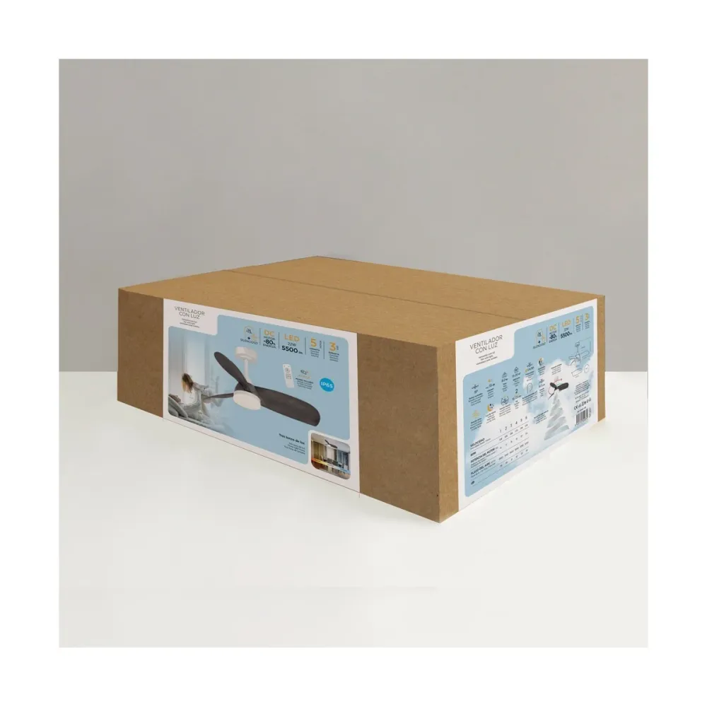 CristalRecord plafondventilator Byan - 1 lichts - 91.5 x 50 cm - wit grijs