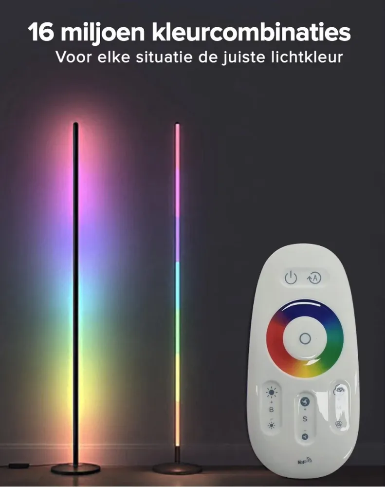 Realight RGB LED Vloerlamp 146cm dimbaar Inclusief Afstandsbediening Zwart Eastline International B.V.