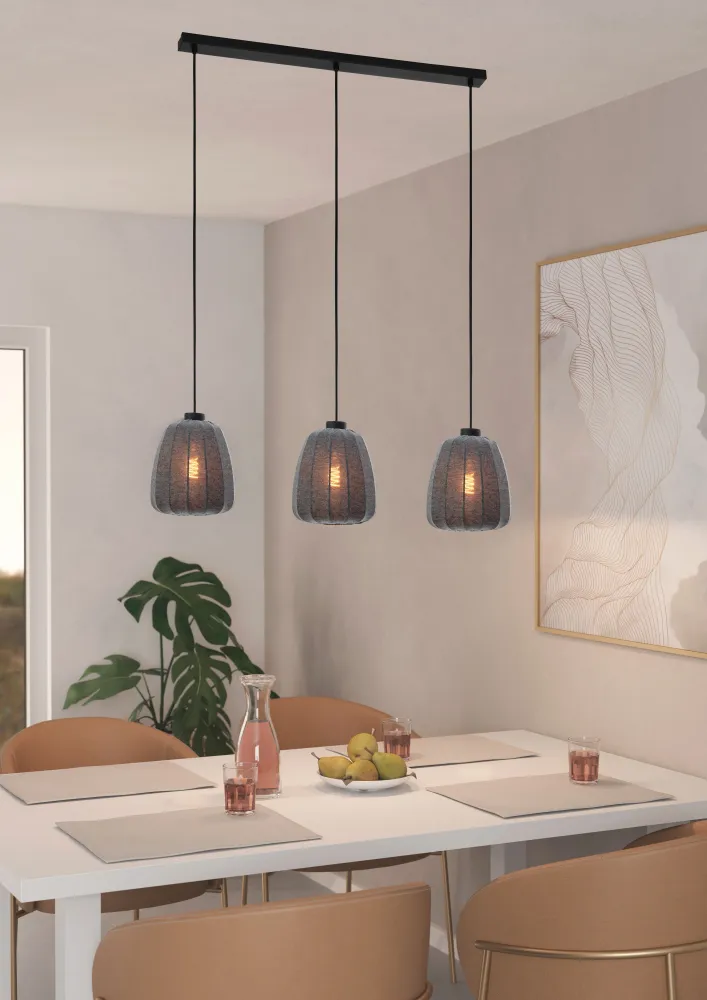 EGLO hanglamp Barlaston - e27 - 88 cm - zwart/grijs - uitwasbaar textiel