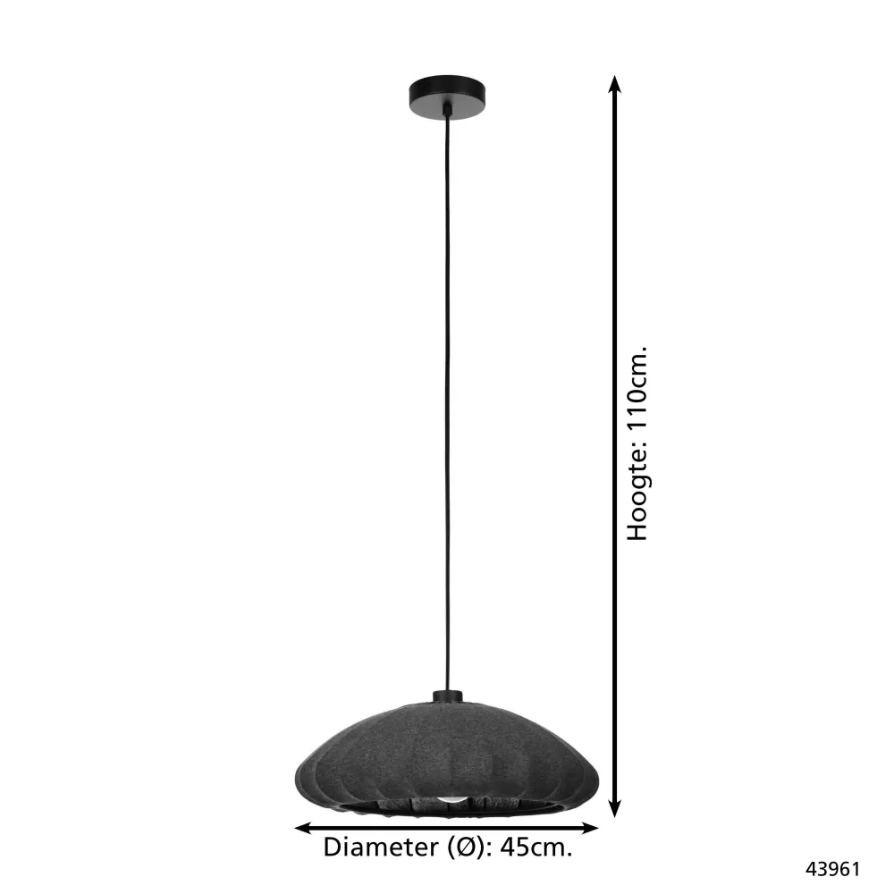 EGLO hanglamp Barlaston - e27 - ø 45 cm - zwart/grijs - uitwasbaar textiel