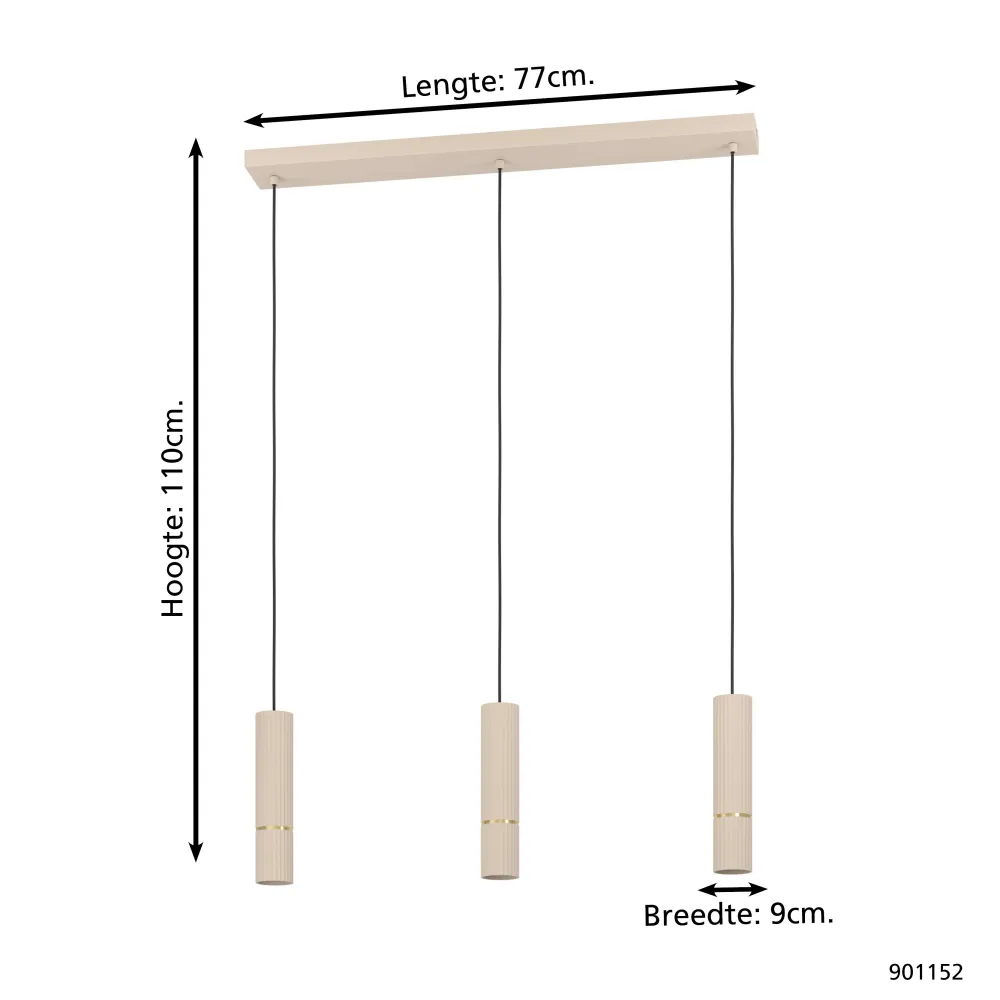 EGLO hanglamp Caminia - gu10 - 77 cm - zandkleur/beige/goud