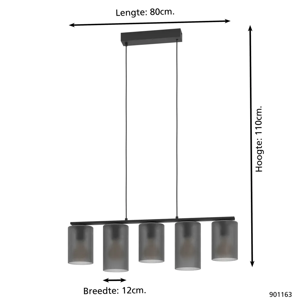 EGLO hanglamp Colomera - e27 - 80 cm - zwart/mat grijs