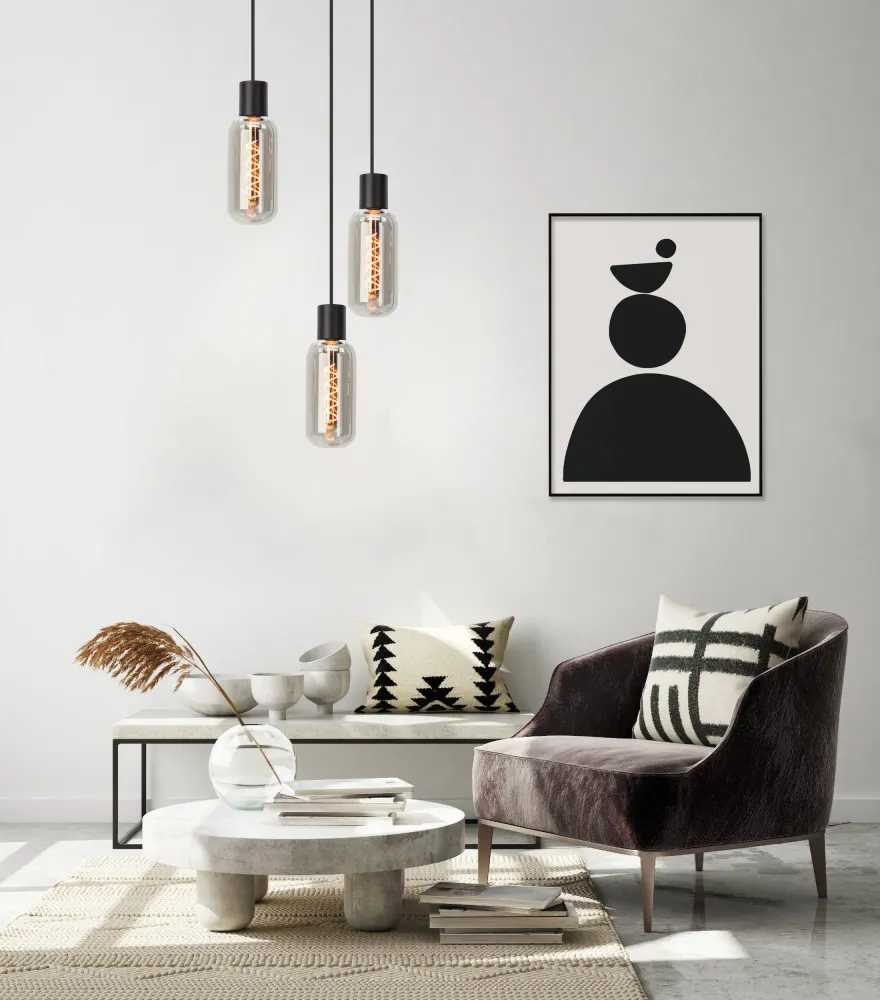 EGLO hanglamp Majone - e27 - smoke glas - ø30 cm - zwart