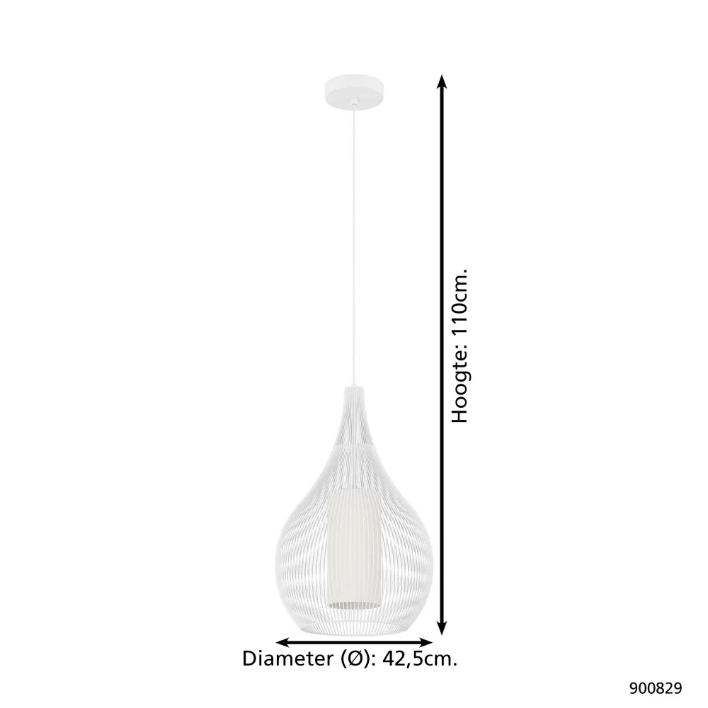 EGLO hanglamp Razoni 1 - e27 - ø 42,5 cm - wit - glas