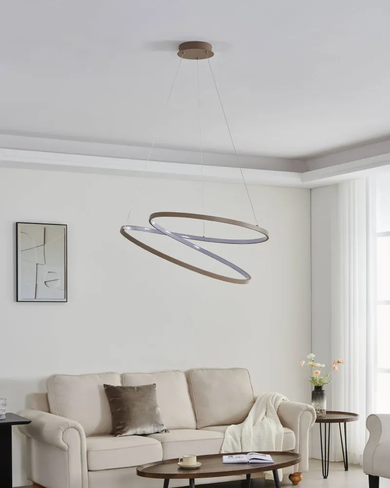 EGLO hanglamp Ruotale - led - ø 70 cm - zandkleur/beige/wit