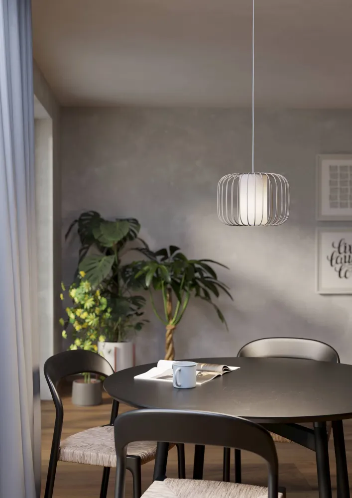 EGLO hanglamp Terrarosa - e27 - ø 28,5 cm - zand/wit - textiel