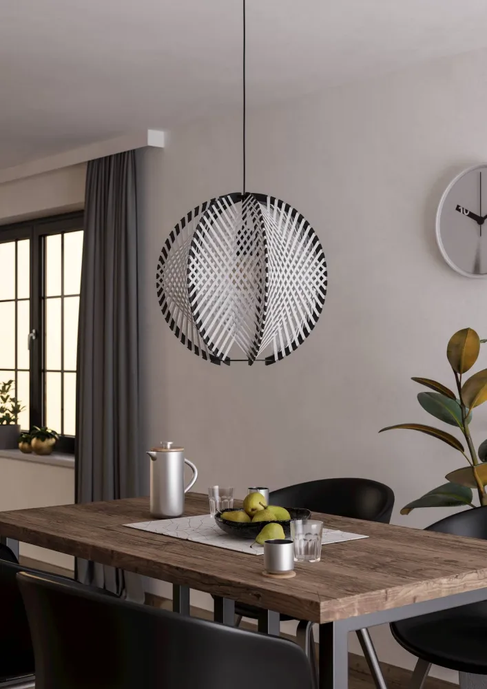 EGLO hanglamp Waverton - e27 - ø 48 cm - zwart/wit - textiel