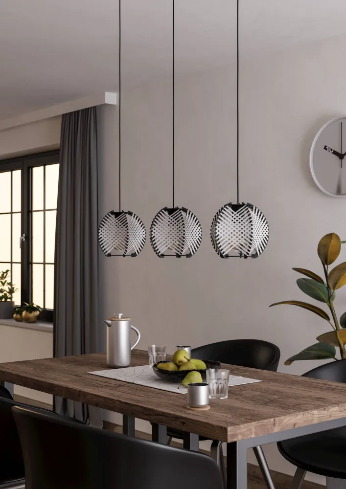 EGLO hanglamp Waverton - e27 - 92 cm - zwart/wit - textiel
