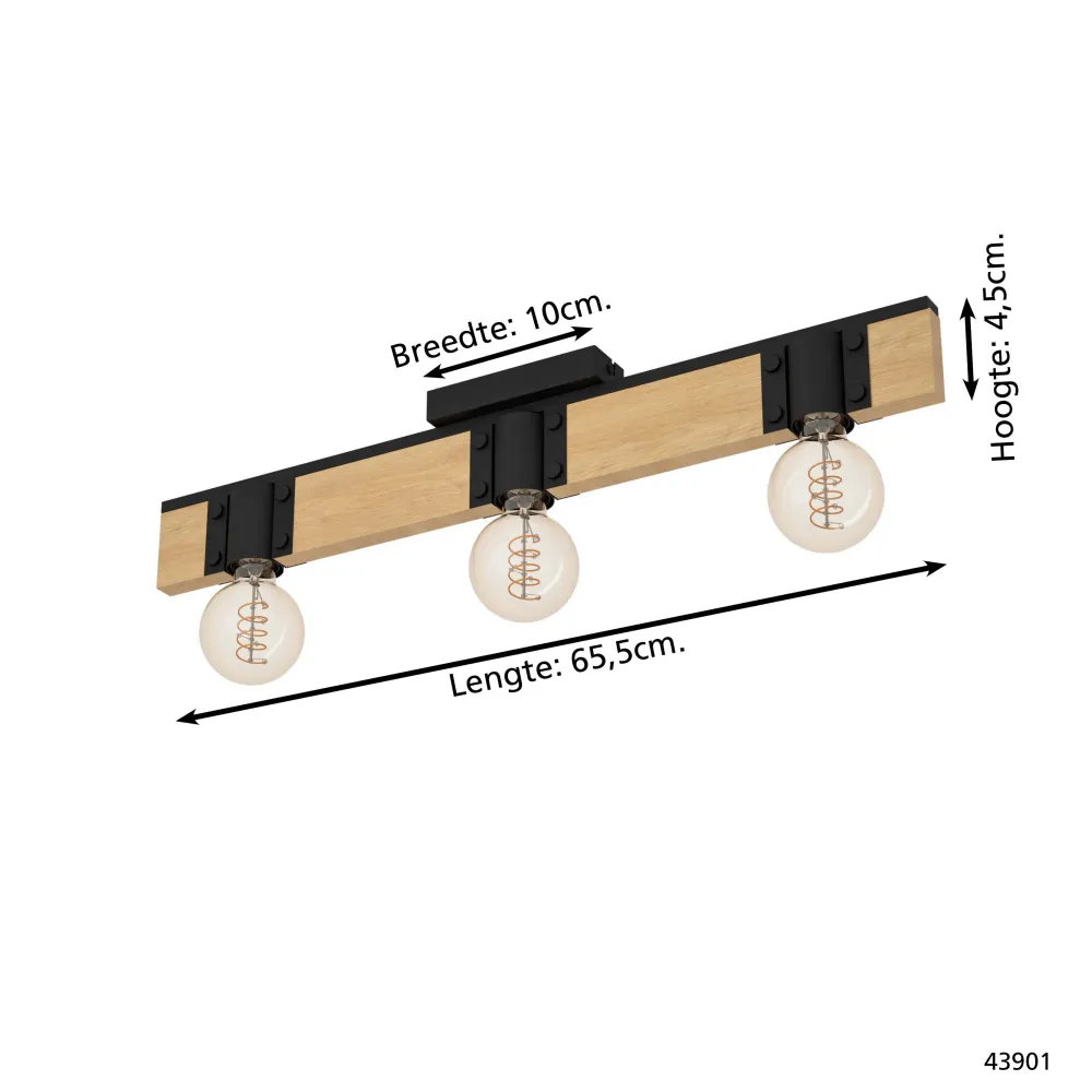 EGLO plafondlamp Bailrigg - e27 - 65,5 cm - zwart/bruin - hout/staal