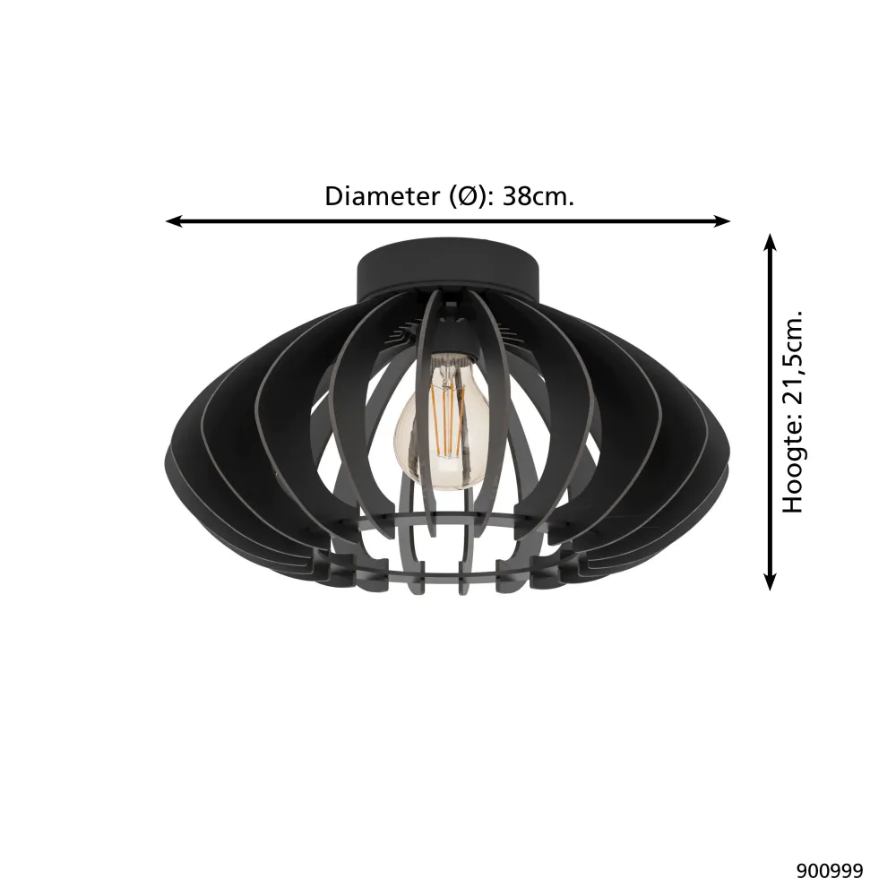 EGLO plafondlamp Cossano 3 - e27 - ø38 cm - hout - zwart