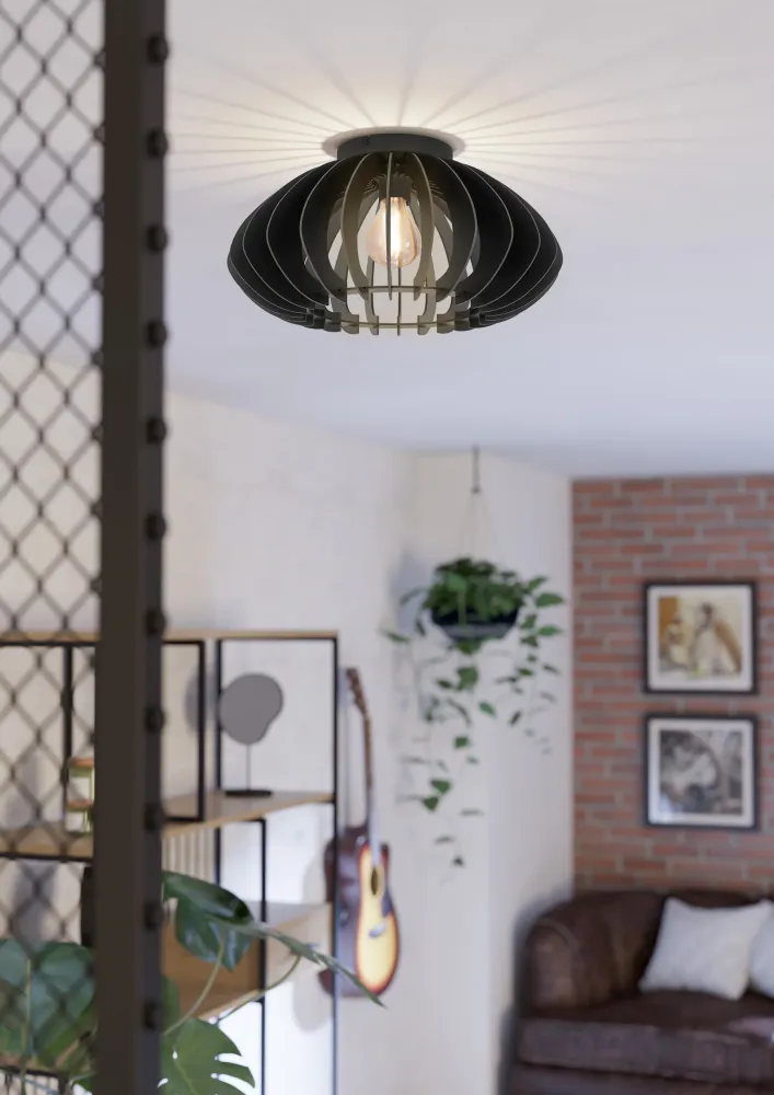 EGLO plafondlamp Cossano 3 - e27 - ø45 cm - hout - zwart