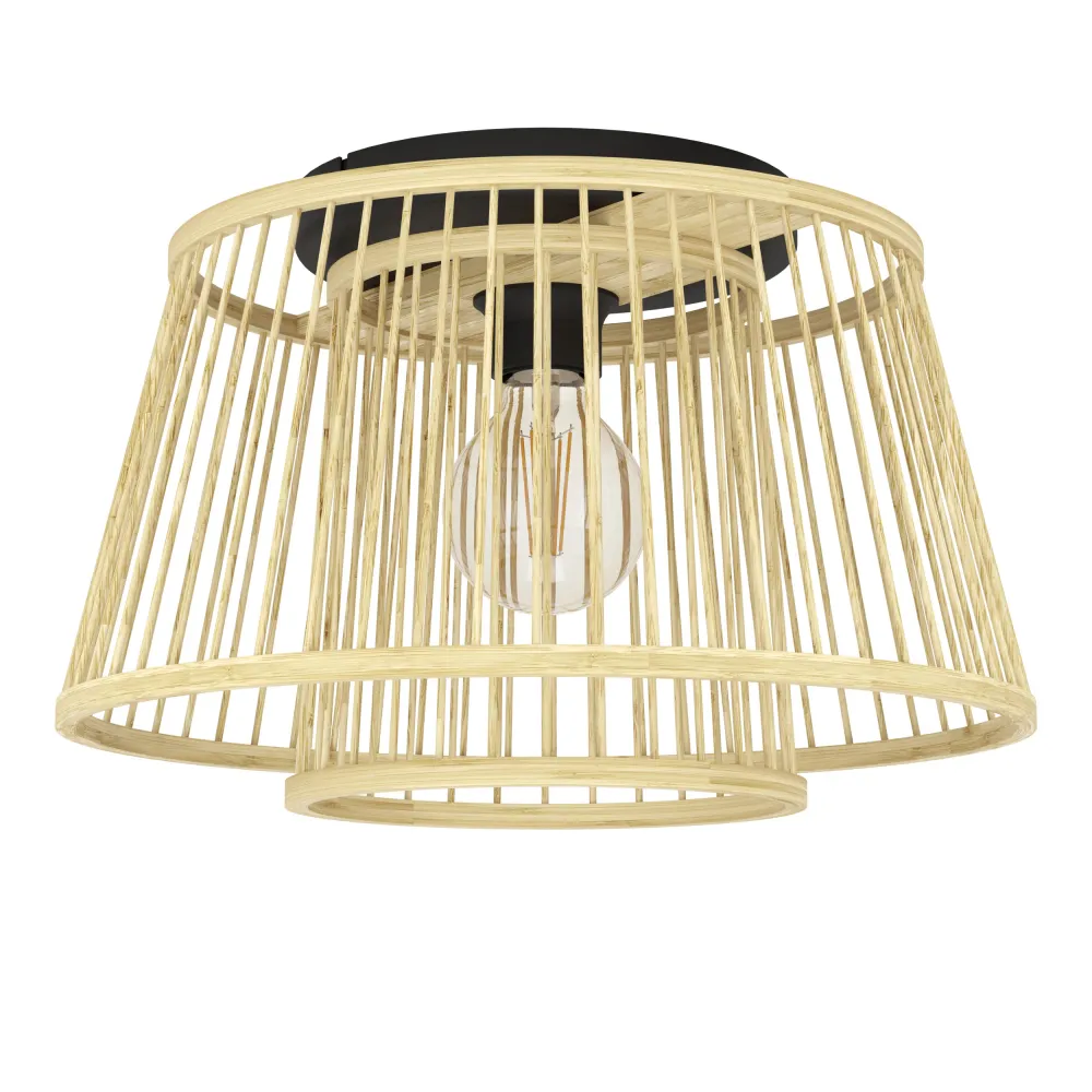 EGLO plafondlamp Hykeham - e27 - ø 38 cm - zwart/hout