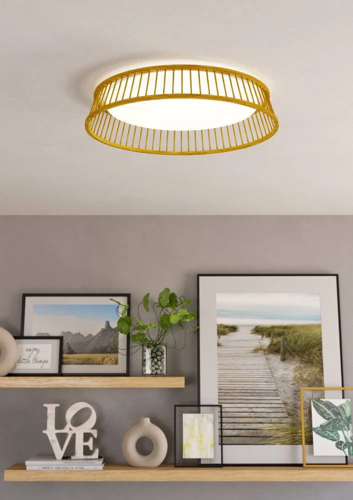 EGLO plafondlamp Luppineria - led - ø 45 cm - bruin/wit - hout