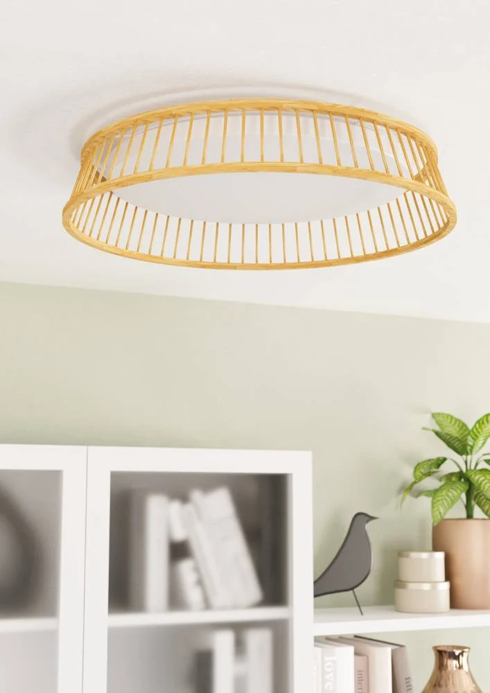 EGLO plafondlamp Luppineria - led - ø 45 cm - bruin/wit - hout