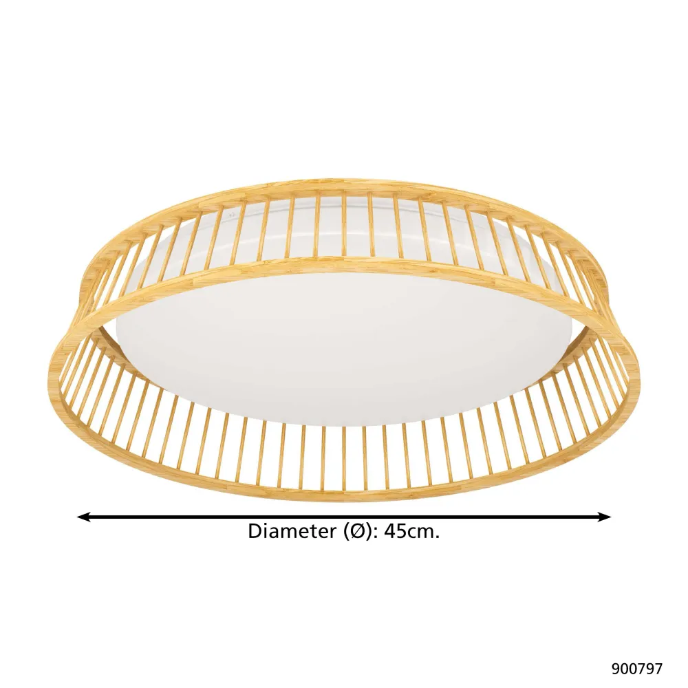 EGLO plafondlamp Luppineria - led - ø 45 cm - bruin/wit - hout