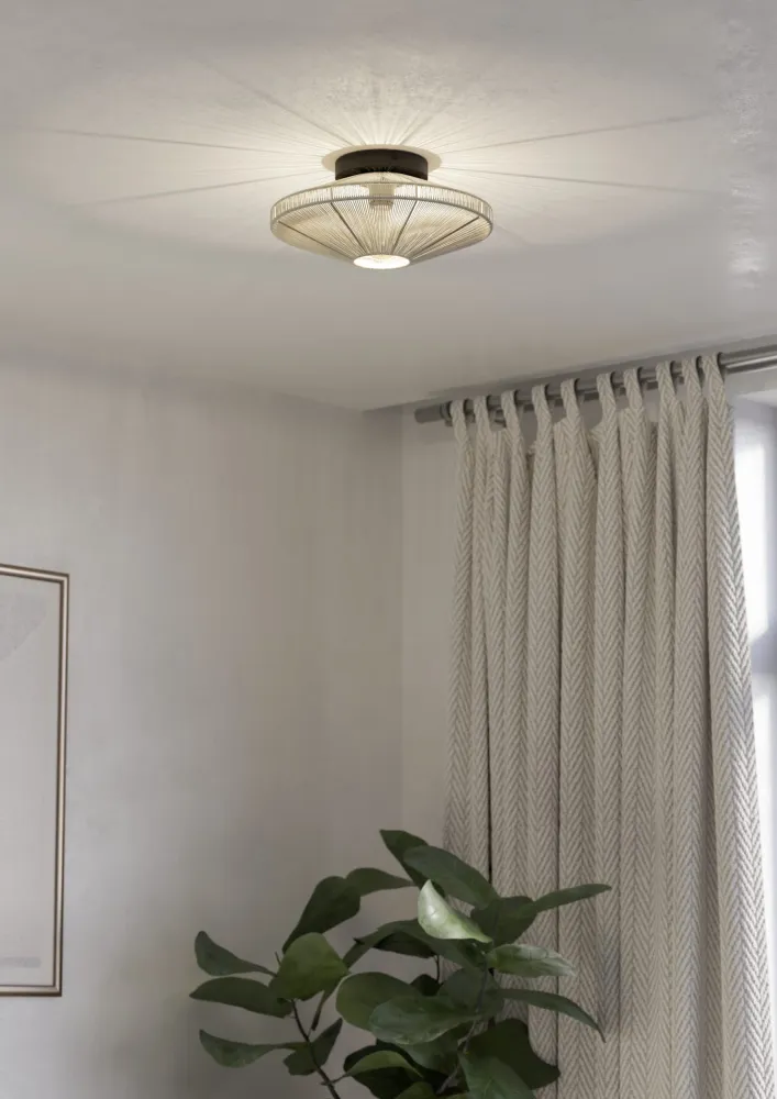 EGLO plafondlamp Midsumer - e27 - ø 38 cm - zwart/crème - textiel