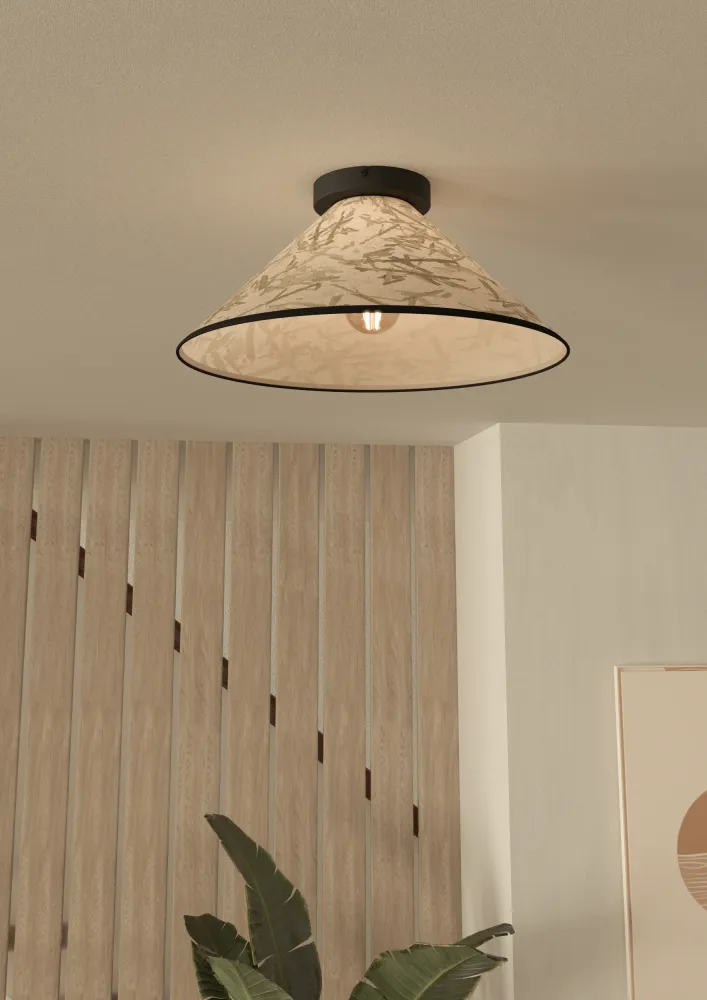 EGLO plafondlamp Oxpark - e27 - ø 42 cm - zwart/wit/groen - bamboe