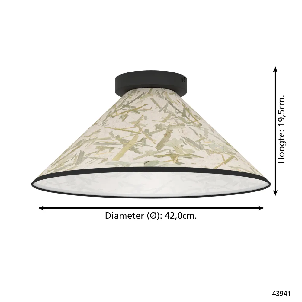 EGLO plafondlamp Oxpark - e27 - ø 42 cm - zwart/wit/groen - bamboe