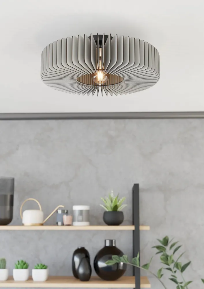 EGLO plafondlamp Palombaia - e27 - ø 50 cm - grijs/zwart - hout/staal