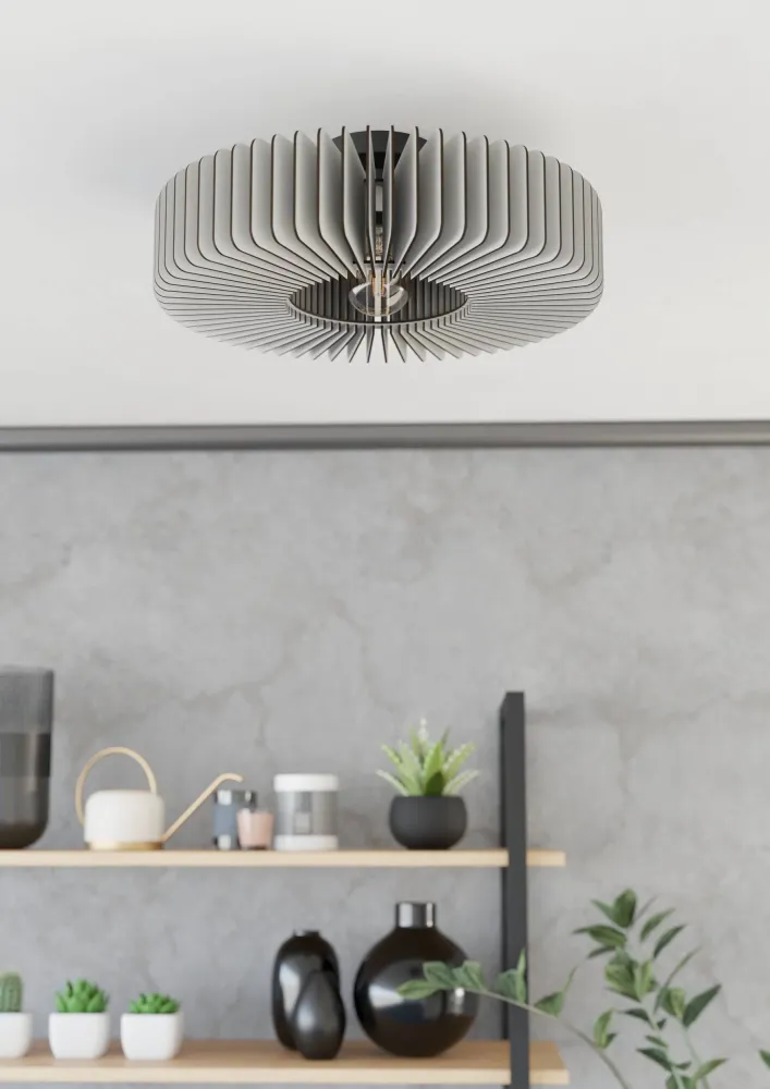 EGLO plafondlamp Palombaia - e27 - ø 50 cm - grijs/zwart - hout/staal