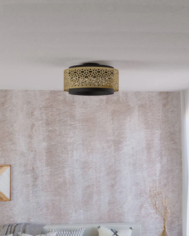 EGLO plafondlamp Sandbach - e27 - ø 42 cm - zwart/goud - staal