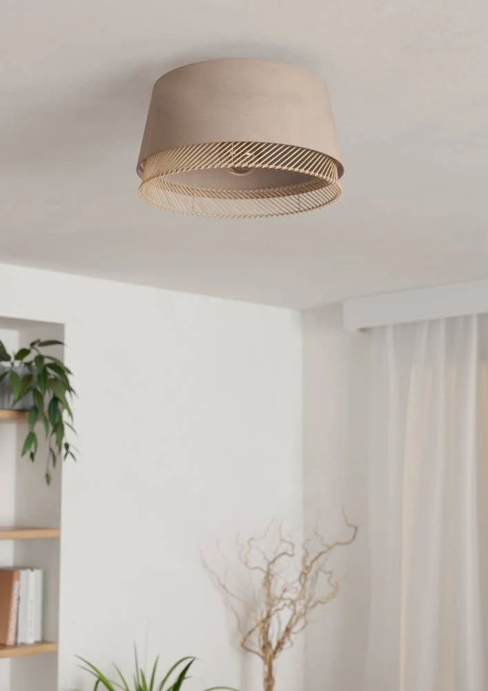 EGLO plafondlamp Tabley - e27 - ø 38 cm - natuur/bruin/zwart - textiel