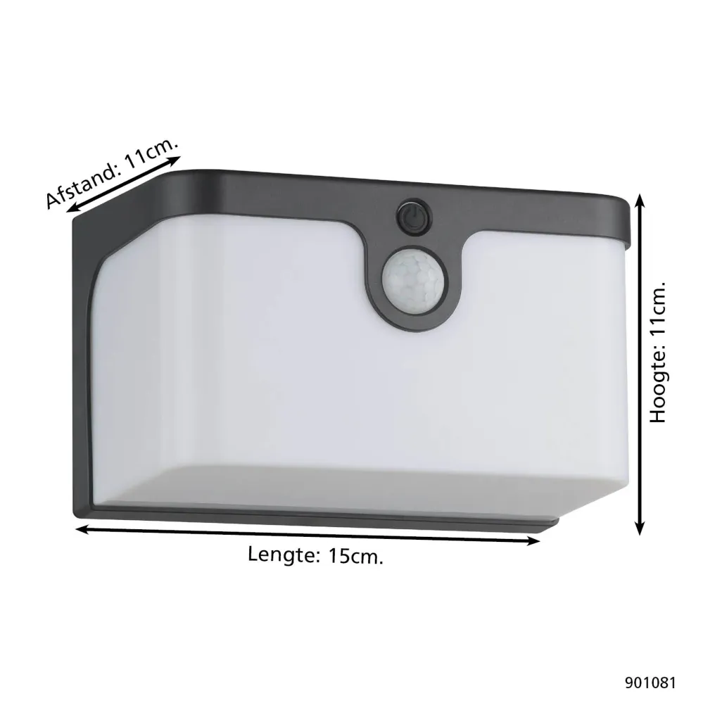 EGLO solar wandlamp buiten Croara - led - 15 cm - antraciet/wit