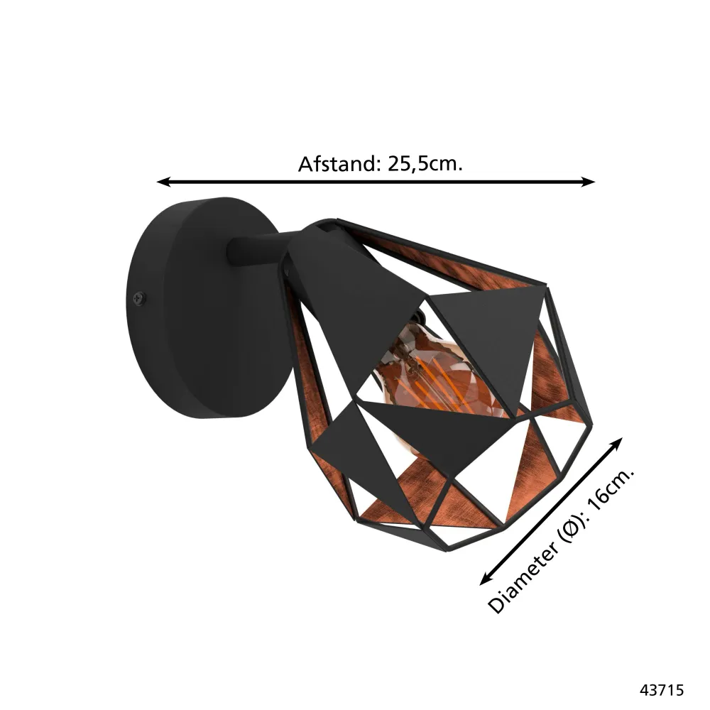 EGLO spot Carlton 7 - e27 - ø 16 cm - zwart/koper - staal