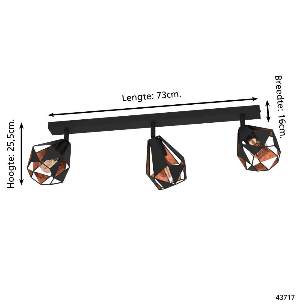 EGLO spot Carlton 7 - e27 - 73 cm - zwart/koper - staal