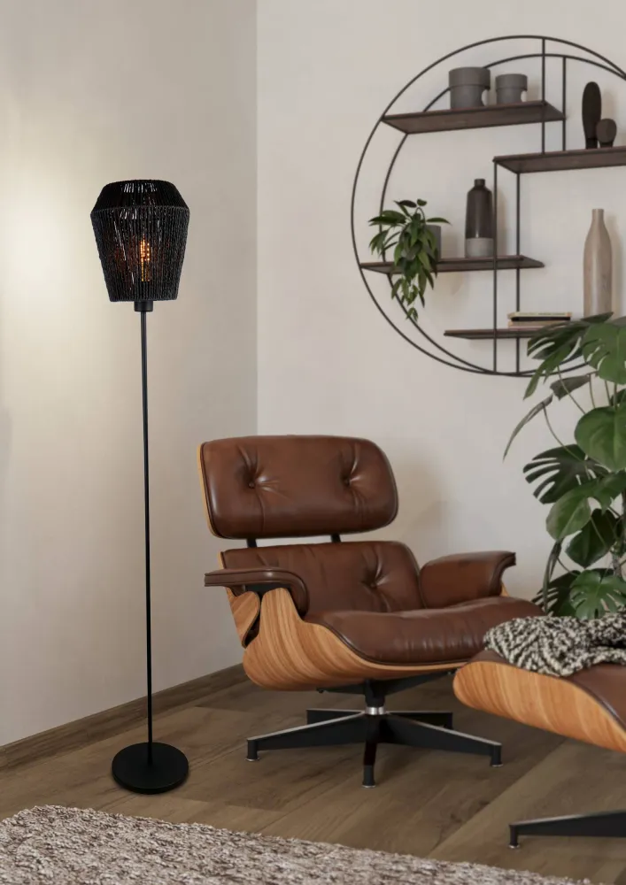 EGLO Vloerlamp Persley - e27 - papier/staal - zwart