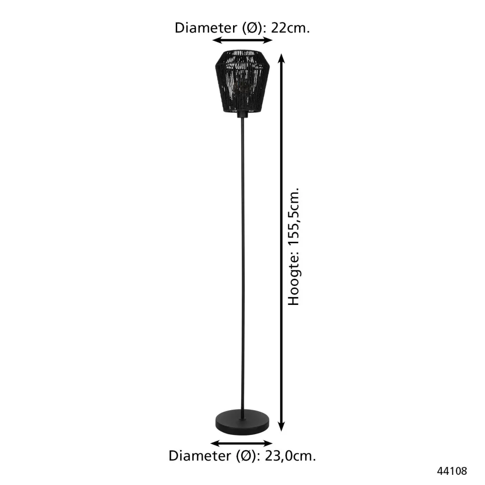 EGLO Vloerlamp Persley - e27 - papier/staal - zwart