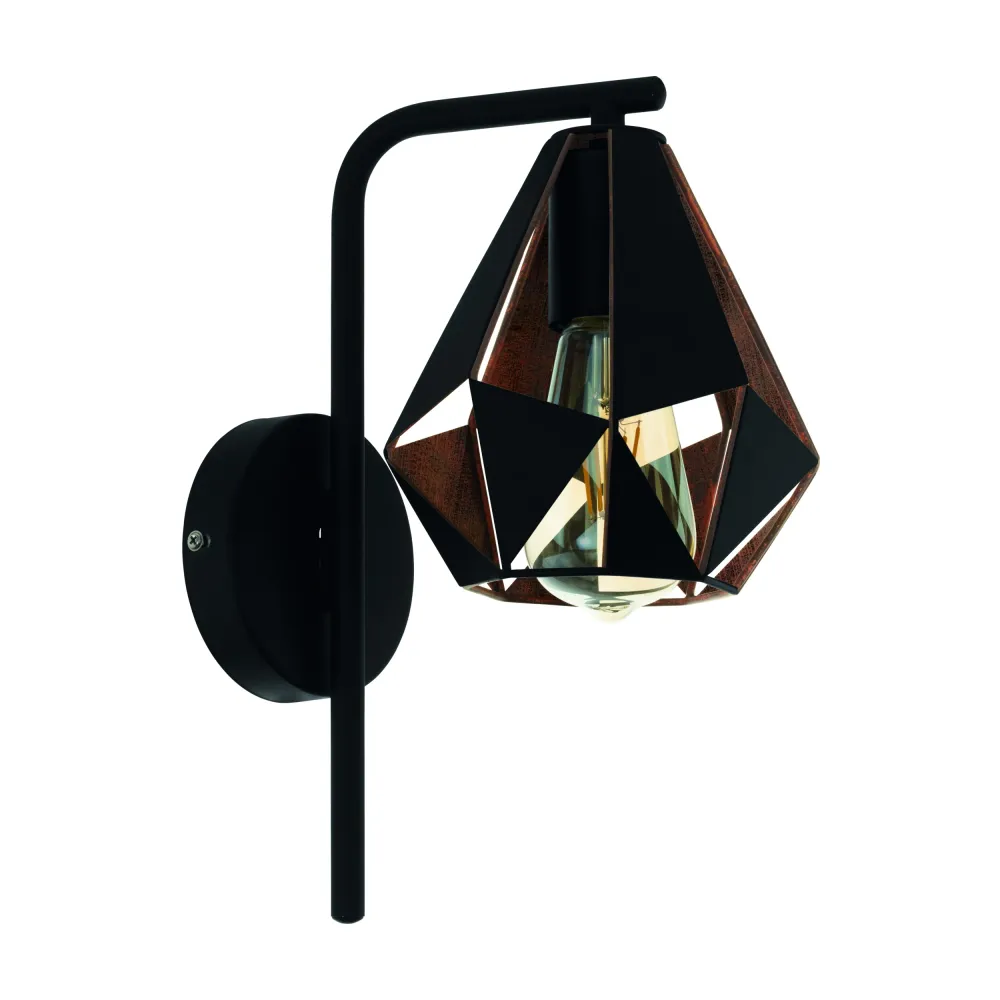 EGLO wandlamp Carlton 4 - e27 - 16 cm - zwart/koper