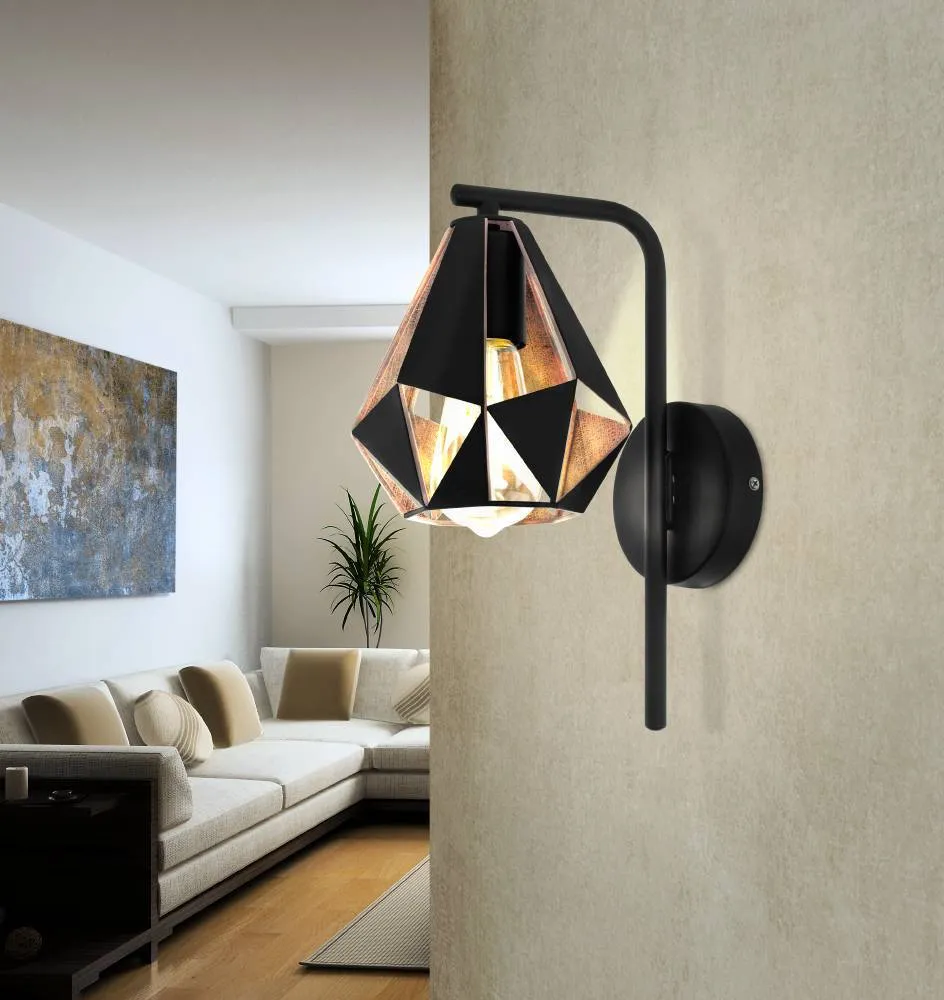 EGLO wandlamp Carlton 4 - e27 - 16 cm - zwart/koper