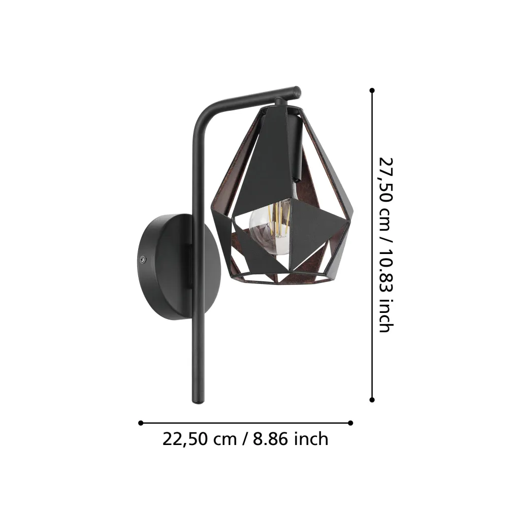 EGLO wandlamp Carlton 4 - e27 - 16 cm - zwart/koper