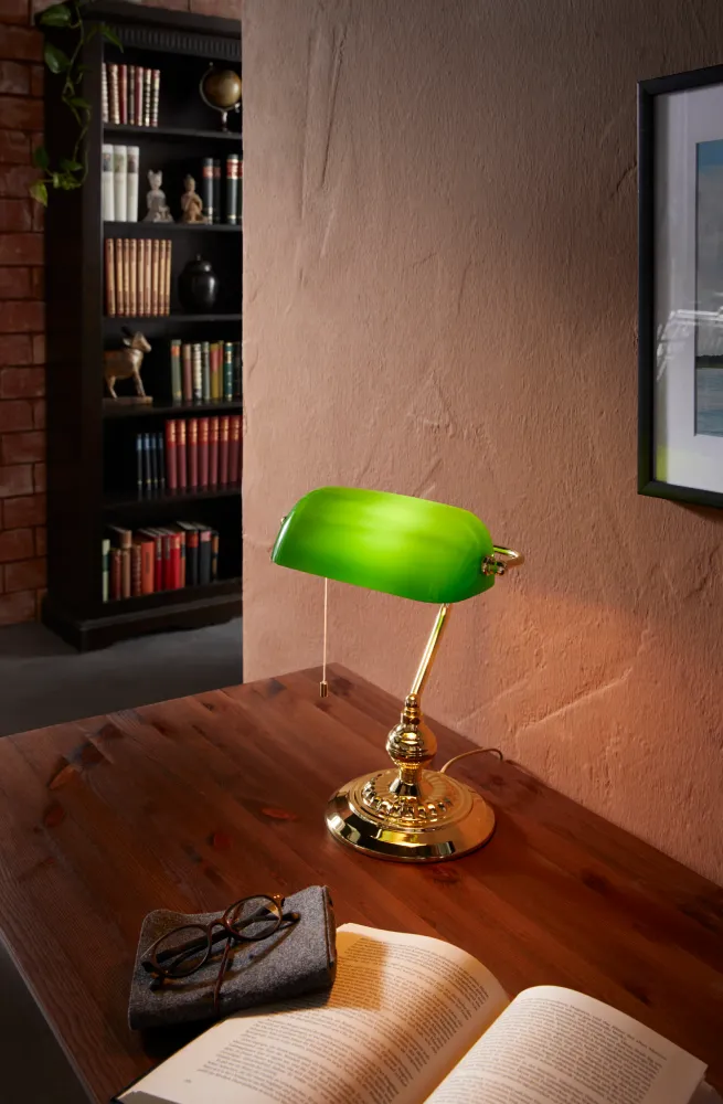 EGLO bureaulamp Banker - tafellamp - e27 - 39 cm - geelkoper/groen