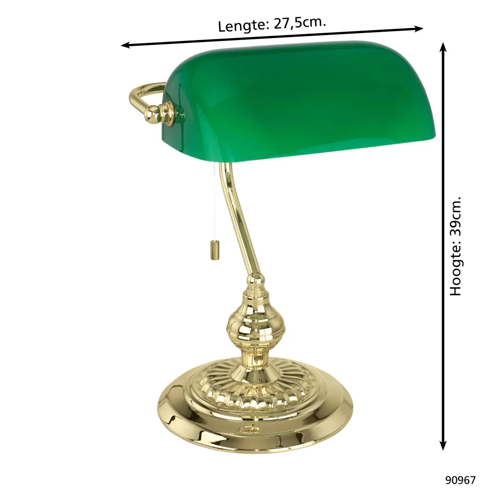 EGLO bureaulamp Banker - tafellamp - e27 - 39 cm - geelkoper/groen