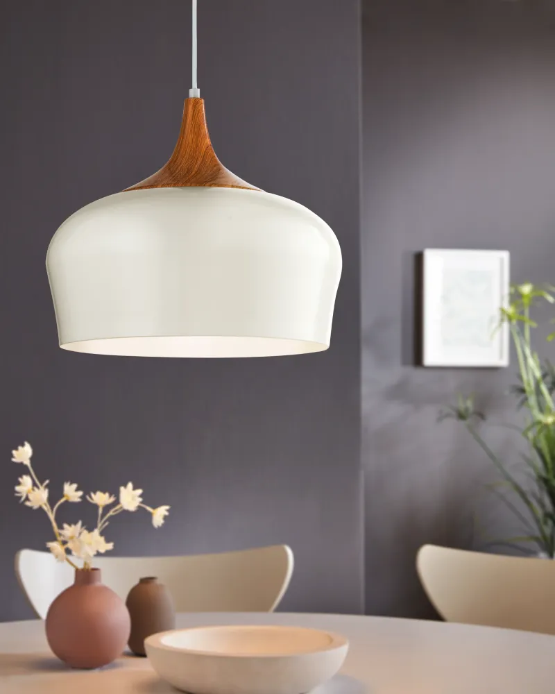 EGLO hanglamp Obregon - 1 lichts - ø350mm. - creme, eik