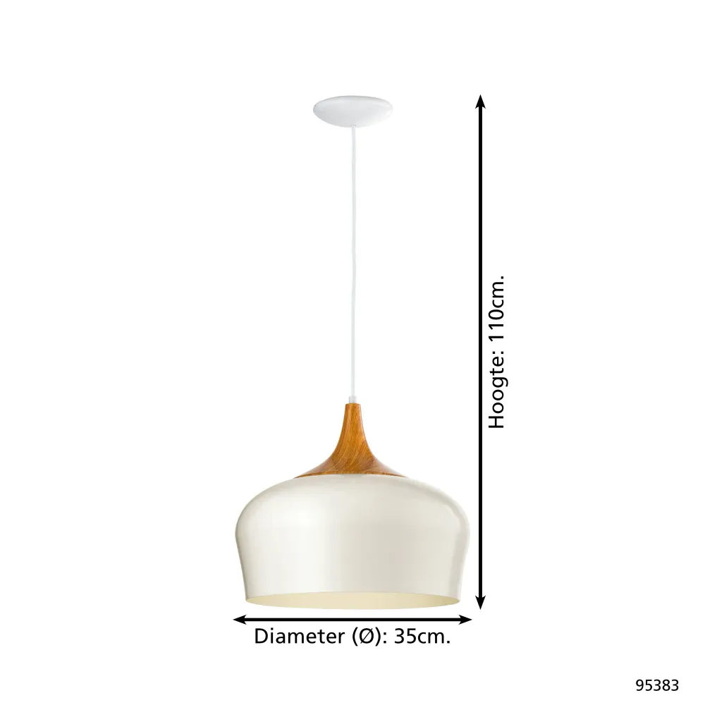 EGLO hanglamp Obregon - 1 lichts - ø350mm. - creme, eik
