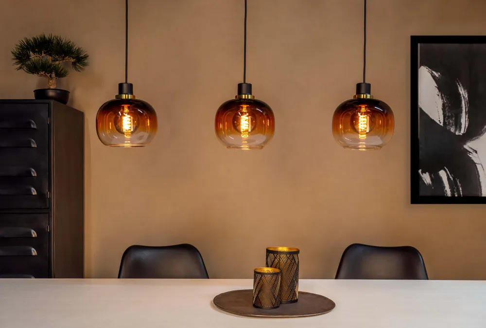 EGLO hanglamp Oilella - e27 - 95 cm - amber glas - zwart