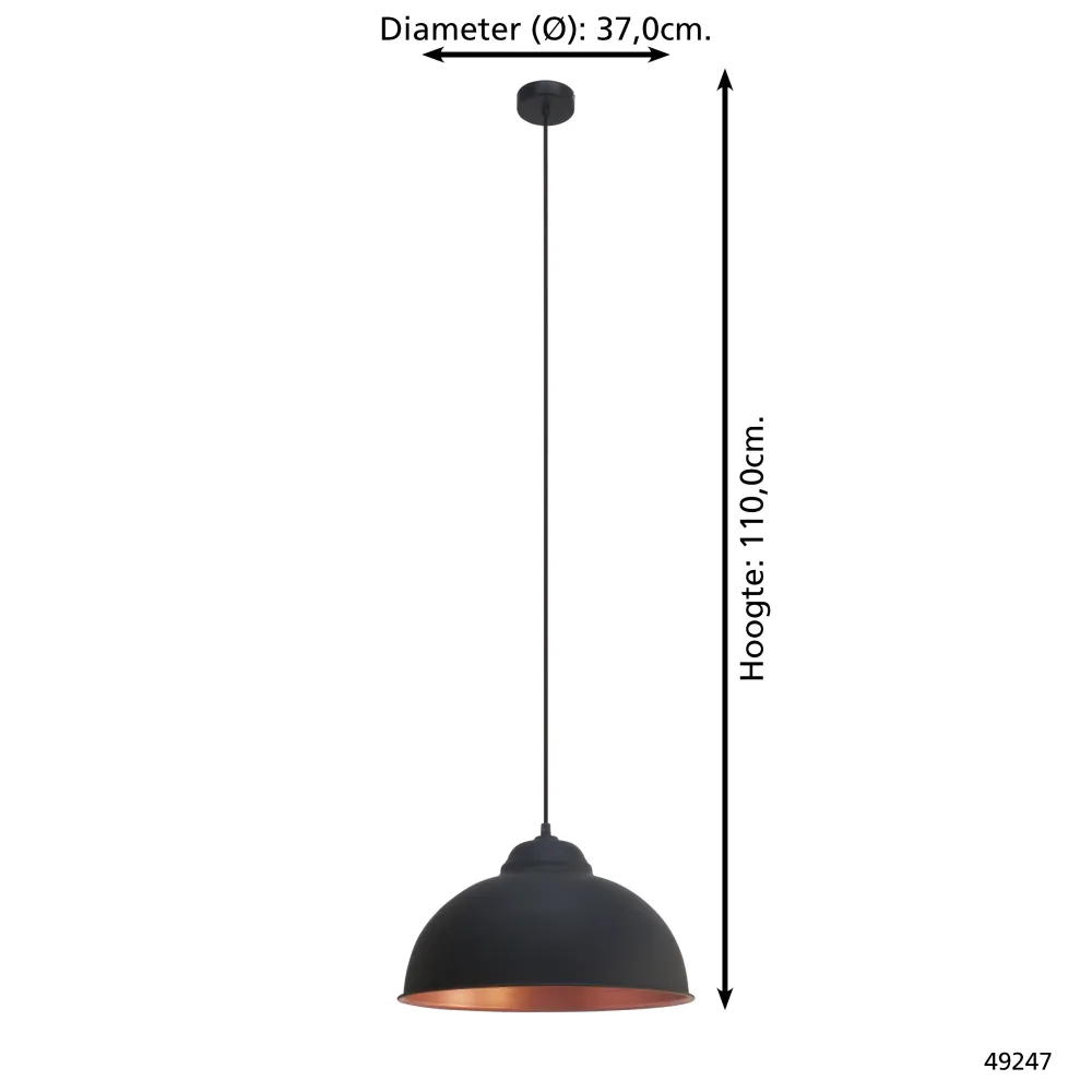 EGLO hanglamp Truro 2 - 1 lichts - ø370mm. - zwart, koper