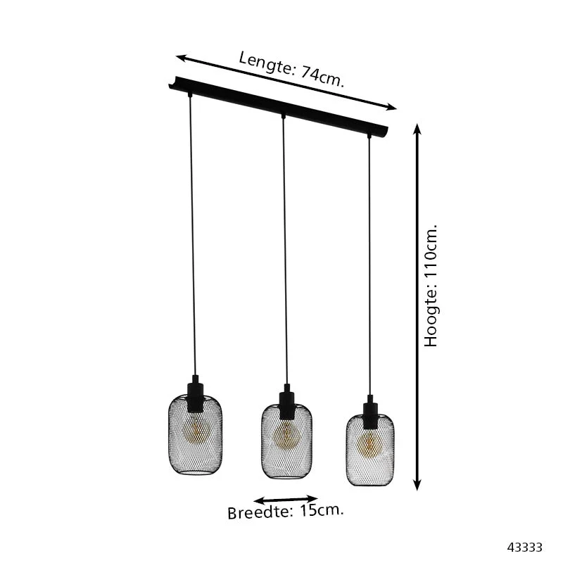 EGLO hanglamp Wrington - e27 - 740 cm - zwart