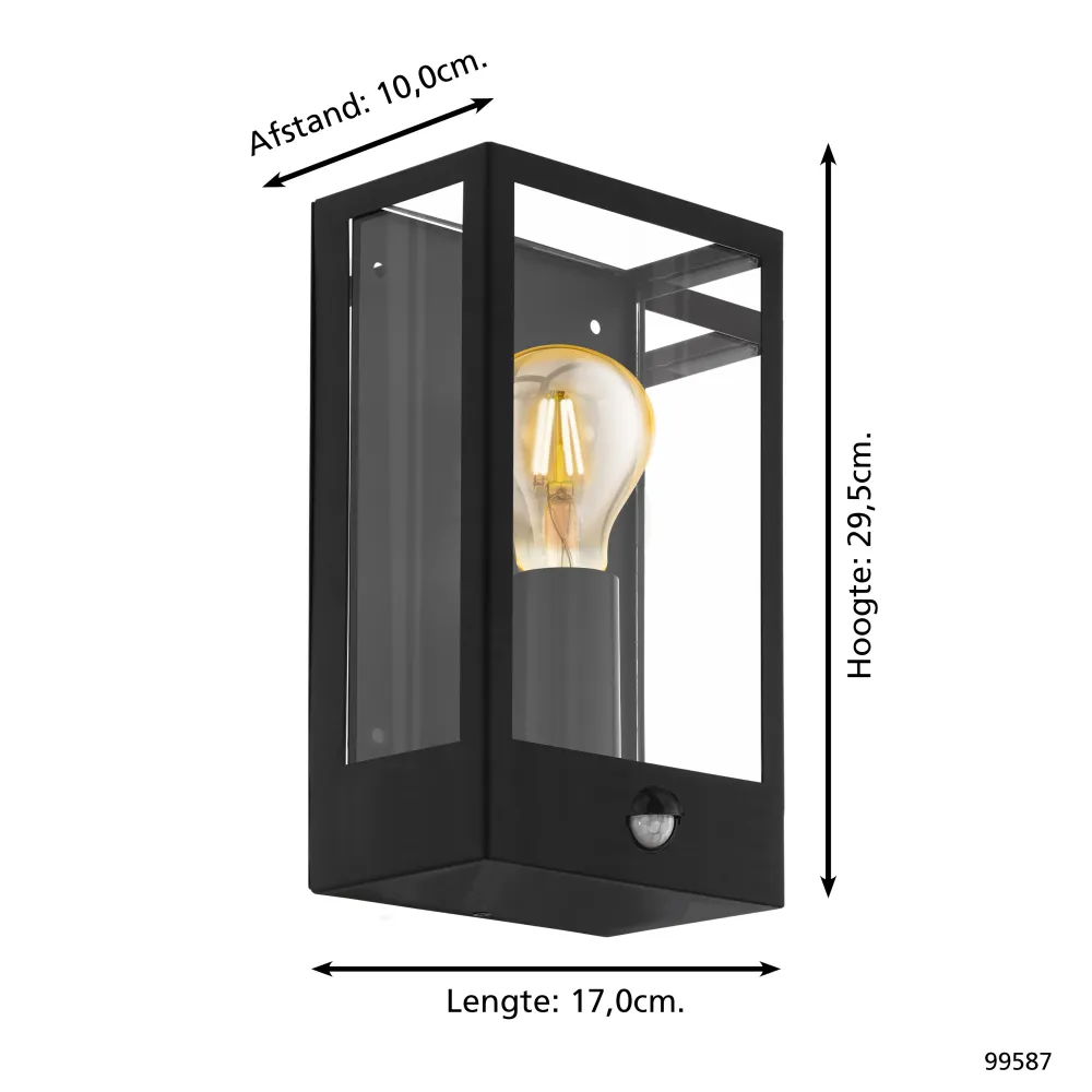 EGLO wandlamp buiten Alamonte - e27 - 29,5 cm - zwart - sensor