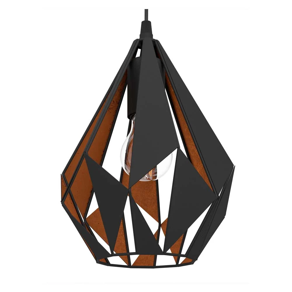 LAMP COLGANTE TIPO DIAMANTE CHICA ACERO NEGRO/COBRE E27 (NO INCLUIDA) CARLTON 1 EGLO