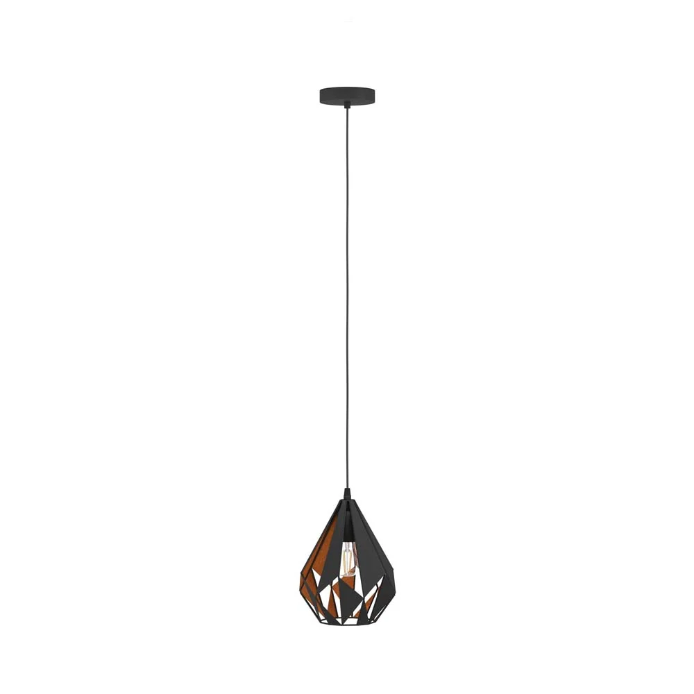 LAMP COLGANTE TIPO DIAMANTE CHICA ACERO NEGRO/COBRE E27 (NO INCLUIDA) CARLTON 1 EGLO