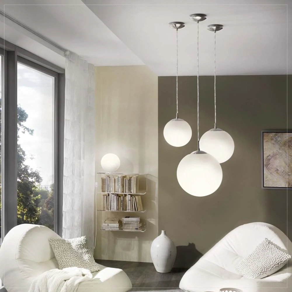 LUMINARIA COLGANTE EGLO RONDO BASE E26 NIQUEL Y CRISTAL OPALINO