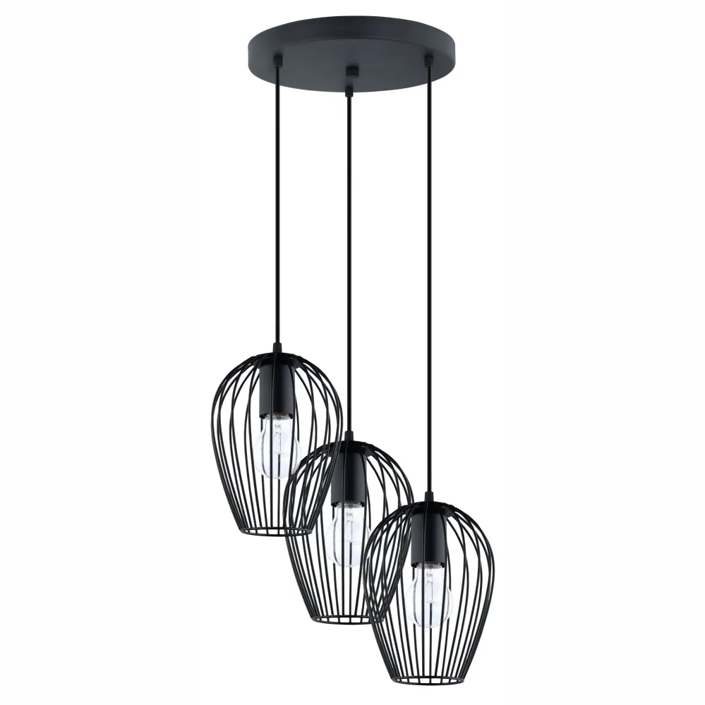 LUMINARIO COLGANTE 3 LUCES OVAL E26 3X60W MAX 120V NEGRO NEWTOWN EGLO