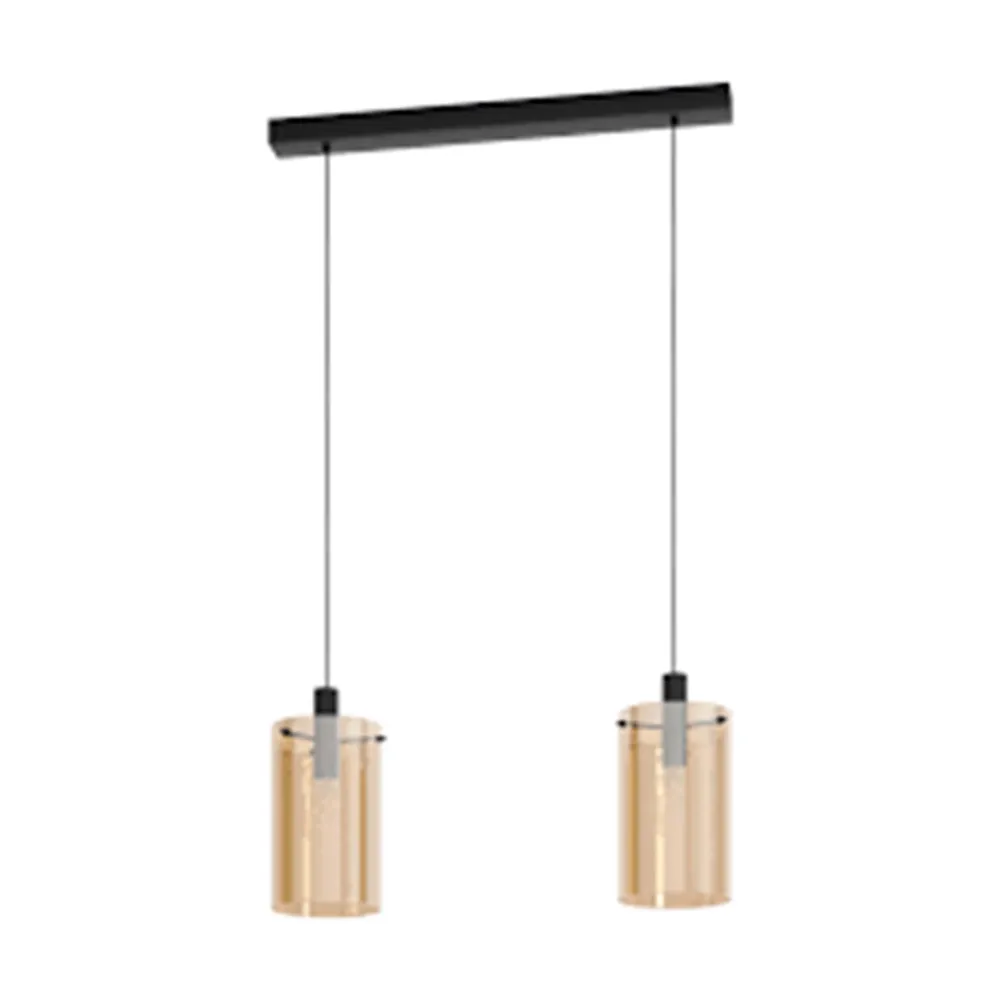 LUMINARIO COLGANTE DE 2 LUCES POLVERARA E27 2X40W ACERO NEGRO VIDRIO VAPORIZADO AMBAR EGLO
